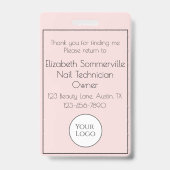 Blush Roze Script Logo Foto Nagel Tech Badge (Achterkant)