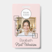 Blush Roze Script Logo Foto Nagel Tech Badge (Voorzijde)