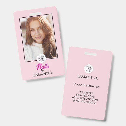 Blush Roze Script Logo Foto Nagels Badge (Voor- en achterkant)