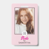 Blush Roze Script Logo Foto Nagels Badge (Voorzijde)