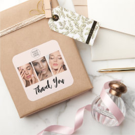 Blush Roze Script Logo Foto Nagels Bedankt Vierkante Sticker