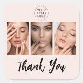 Blush Roze Script Logo Foto Nagels Bedankt Vierkante Sticker (Voorkant)
