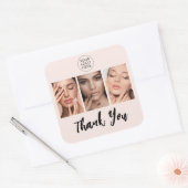 Blush Roze Script Logo Foto Nagels Bedankt Vierkante Sticker (Envelop)