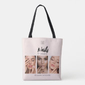 Blush Roze Script Logo Foto Nagels Kunstenaar Tote Bag (Achterkant)