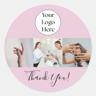 Blush Roze Script Logo Foto Nagelsalon Bedankt Ronde Sticker