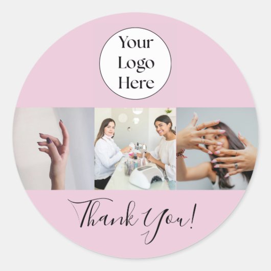 Blush Roze Script Logo Foto Nagelsalon Bedankt Ronde Sticker (Voorkant)