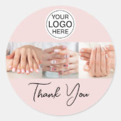 Blush Roze Script Logo Foto Nagelsalon Bedankt Ronde Sticker (Voorkant)