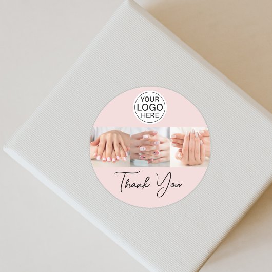 Blush Roze Script Logo Foto Nagelsalon Bedankt Ronde Sticker