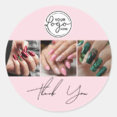 Blush Roze Script Logo Foto Nagelsalon Bedankt Ronde Sticker (Voorkant)