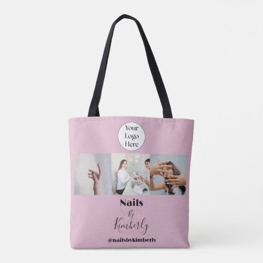 Blush Roze Script Logo Foto Nagelsalon Tote Bag (Achterkant)