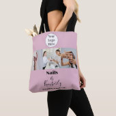 Blush Roze Script Logo Foto Nagelsalon Tote Bag (Dichtbij)