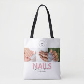 Blush Roze Script Logo Foto Nagelsalon Tote Bag (Voorkant)