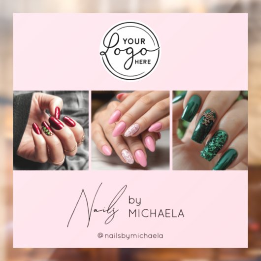 Blush Roze Script Logo Foto Nagelstudio  Raamsticker (Vel 2)