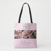 Blush Roze Script Logo Foto Nagelstudio  Tote Bag (Voorkant)