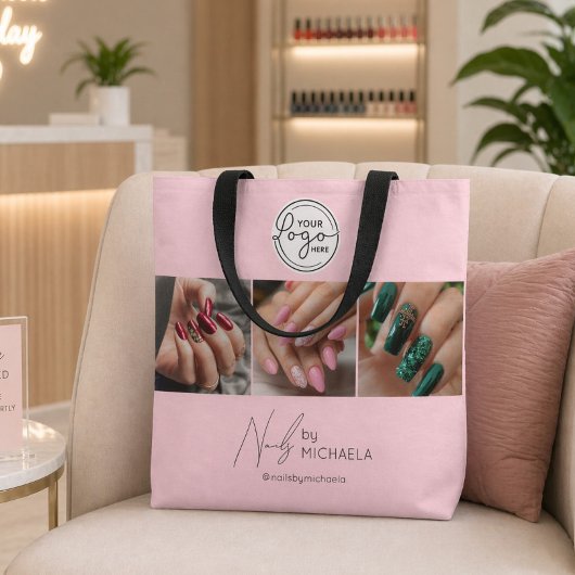Blush Roze Script Logo Foto Nagelstudio  Tote Bag