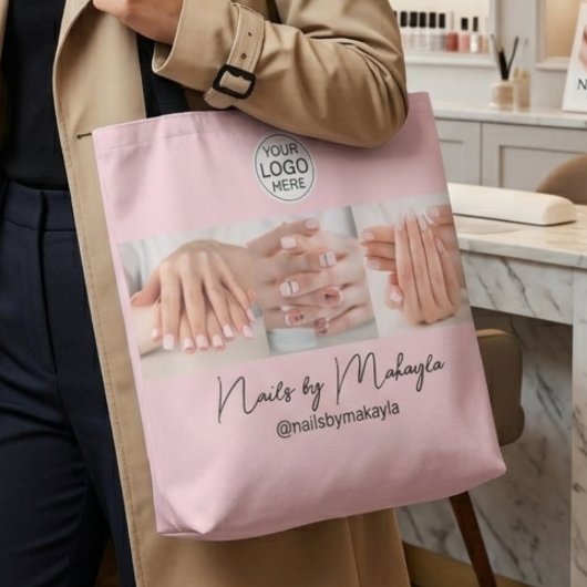 Blush Roze Script Logo Foto Nagelstudio Tote Bag