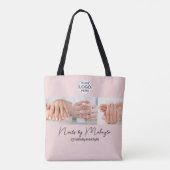 Blush Roze Script Logo Foto Nagelstudio Tote Bag (Achterkant)