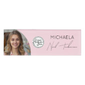 Blush Roze Script Logo Foto Nageltechnicus Naambadge (Voorkant)