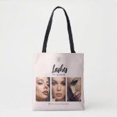 Blush Roze Script Logo Foto Wimper Artiest Tote Bag (Voorkant)