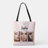 Blush Roze Script Logo Foto Wimper Artiest Tote Bag (Achterkant)