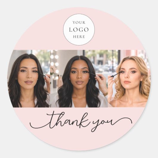 Blush Roze Script Logo Foto Wimper Make-up Bedankt Ronde Sticker (Voorkant)