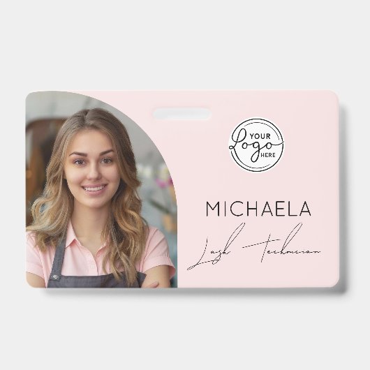 Blush Roze Script Logo Foto Wimper Technicus Badge (Voorzijde)