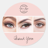 Blush Roze Script Logo Foto Wimpers Bedankt Ronde Sticker (Voorkant)
