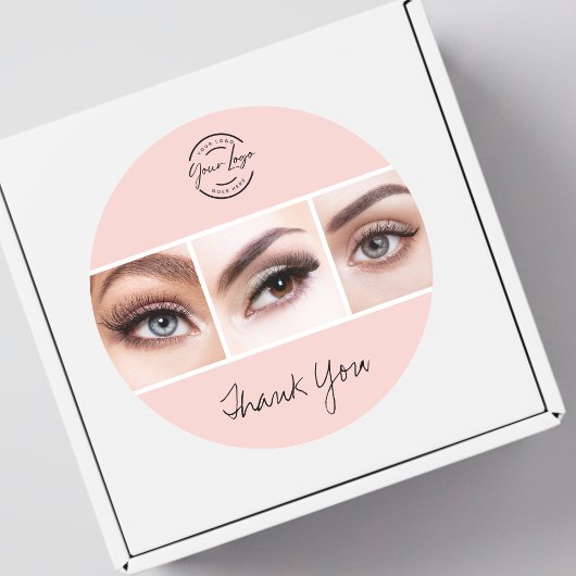 Blush Roze Script Logo Foto Wimpers Bedankt Ronde Sticker