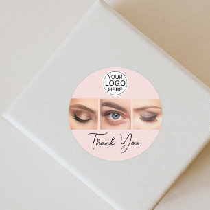 Blush Roze Script Logo Foto Wimpers Bedankt Ronde Sticker