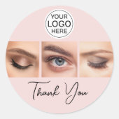 Blush Roze Script Logo Foto Wimpers Bedankt Ronde Sticker (Voorkant)
