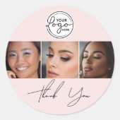Blush Roze Script Logo Foto Wimpers Bedankt Ronde Sticker (Voorkant)