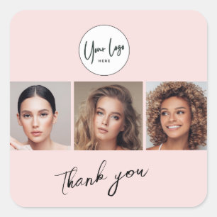 Blush Roze Script Logo Foto Wimpers Bedankt Vierkante Sticker