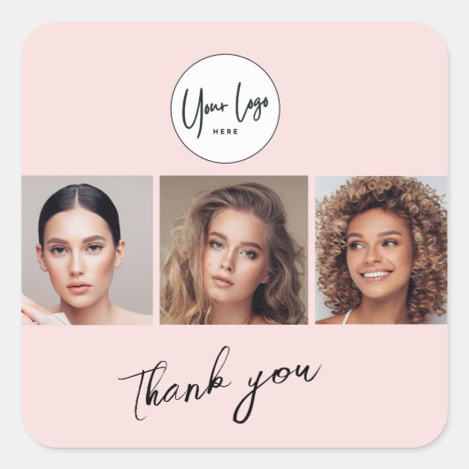 Blush Roze Script Logo Foto Wimpers Bedankt Vierkante Sticker (Voorkant)