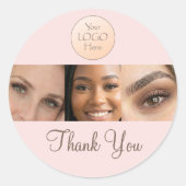 Blush Roze Script Logo Foto Wimpers Dank Je  Ronde Sticker (Voorkant)