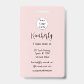 Blush Roze Script Logo Foto Wimpers en Wenkbrauwen Badge (Achterkant)