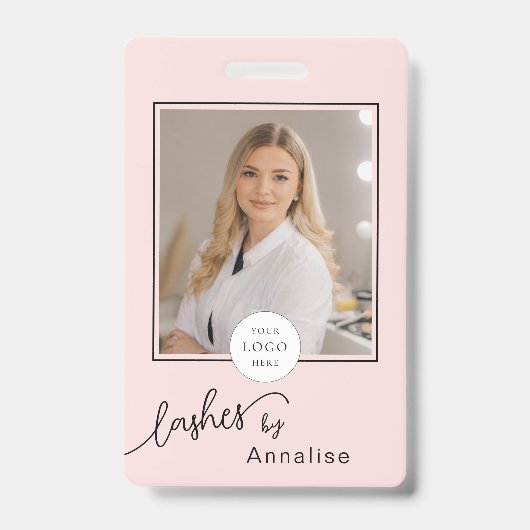 Blush Roze Script Logo Foto Wimpers Make-up Badge (Voorzijde)