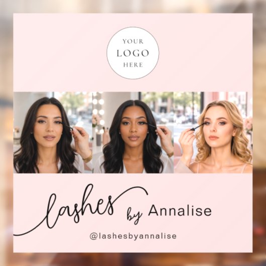 Blush Roze Script Logo Foto Wimpers Make-up Studio Raamsticker (Vel 2)