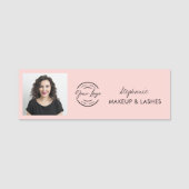 Blush Roze Script Logo Foto Wimpers Naamplaatje (Voorkant)