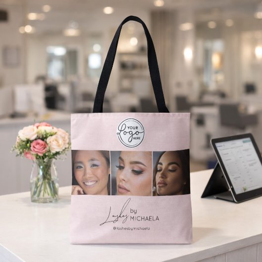 Blush Roze Script Logo Foto Wimpers Studio Tote Bag