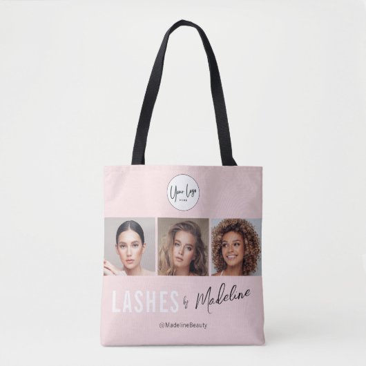 Blush Roze Script Logo Foto Wimpers Studio Tote Bag (Voorkant)