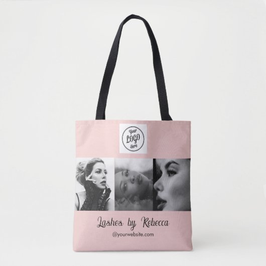 Blush Roze Script Logo Foto Wimpers Studio Tote Bag (Voorkant)