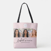 Blush Roze Script Logo Foto Wimpers Stylist Studio Tote Bag (Achterkant)