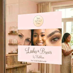 Blush Roze Script Logo Foto Wimpers Wenkbrauwen St Raamsticker