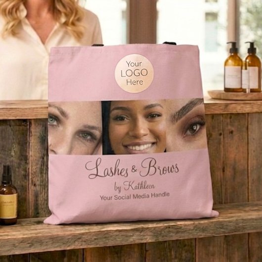 Blush Roze Script Logo Foto Wimpers Wenkbrauwen St Tote Bag