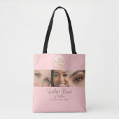 Blush Roze Script Logo Foto Wimpers Wenkbrauwen St Tote Bag (Voorkant)