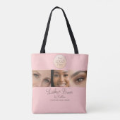 Blush Roze Script Logo Foto Wimpers Wenkbrauwen St Tote Bag (Achterkant)