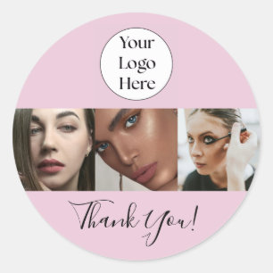 Blush Roze Script Logo Foto Wimperstudio Bedankt Ronde Sticker