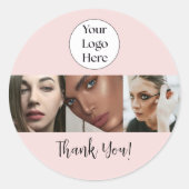 Blush Roze Script Logo Foto Wimperstudio Bedankt Ronde Sticker (Voorkant)