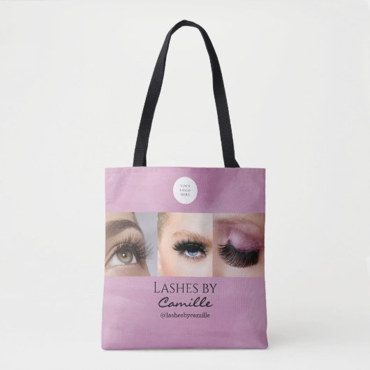 Blush Roze Script Logo Foto Wimperstudio Tote Bag (Voorkant)