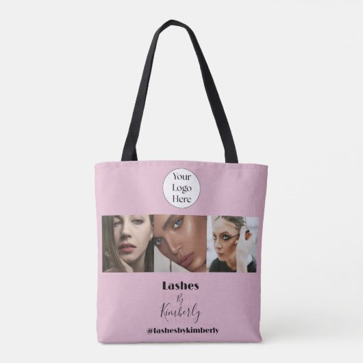 Blush Roze Script Logo Foto Wimperstudio Tote Bag (Achterkant)